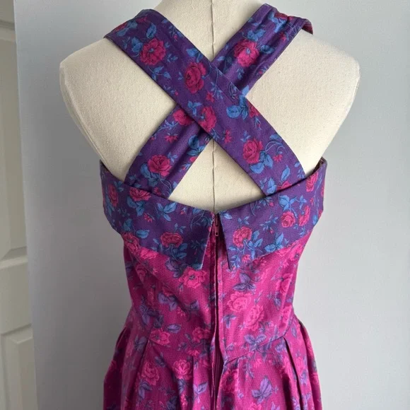 Vintage Suttles & Seawinds Floral Midi Dress Sz XS Pink Romantic Summer Canadian - Picture 10 of 16